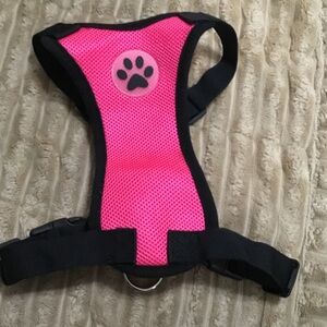 Pink and Black Dog Harness with Paw Print, size small, NWOT.